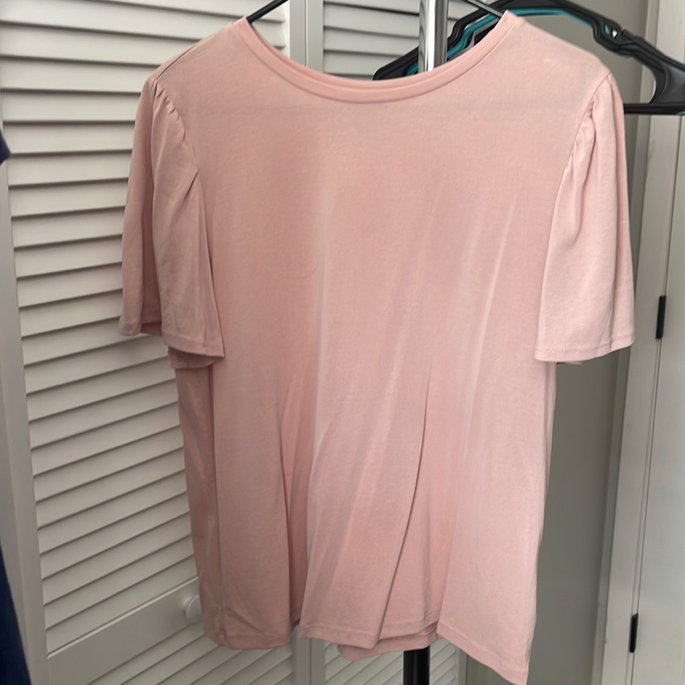 Light pink a new day dressy flutter sleeved T-shirt.